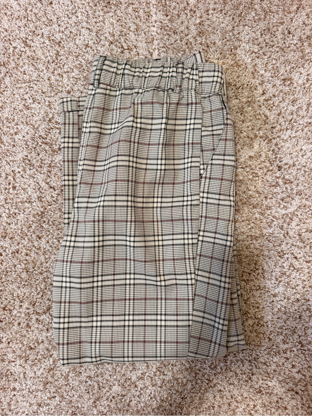 Full Tilt Plaid pants in Beige and Black with Subtle Red Stripe